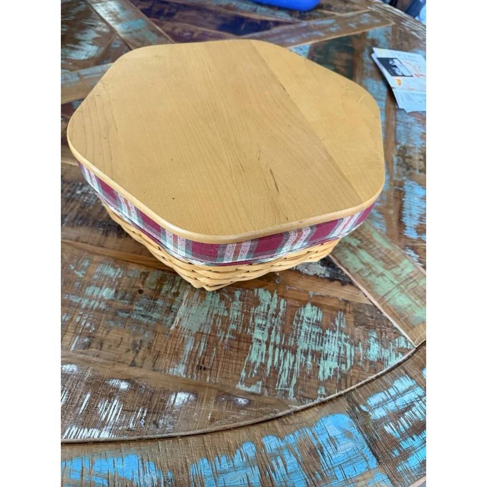 Longaberger Octagon Red Plaid Basket With 6 Slot Tray 13 Inch